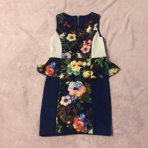 blue floral zip up dress